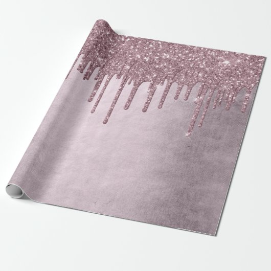 Dripping Mauve Glitter | Dusty Pink Melt Shimmer Cadeaupapier (Uitgerold)