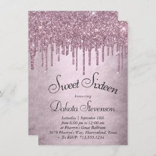 Dripping Mauve Glitter   Dusty Pink Sweet Sixteen Kaart