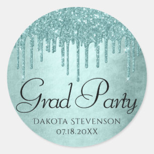 Dripping Mint Glitter   Aqua Blauwgroen Ice Afstud Ronde Sticker
