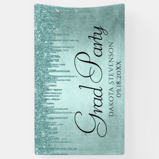 Dripping Mint Glitter | Aqua Blauwgroen Ice Afstud Spandoek (Verticaal)
