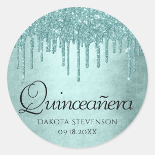 Dripping Mint Glitter Aqua Blauwgroen Pour Quinc Ronde Sticker
