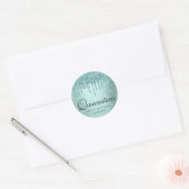 Dripping Mint Glitter | Aqua Blauwgroen Pour Quinc Ronde Sticker (Envelop)