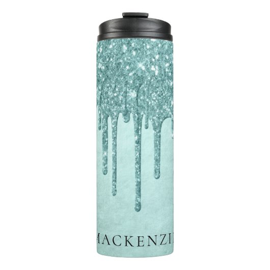 Dripping Mint Glitter | Aqua Blauwgroen Smelten Mo Thermosbeker (Voorkant)