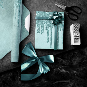 Dripping Mint Glitter   Aqua Blauwgroen smelten Po Cadeaupapier