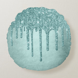 Dripping Mint Glitter Aqua Blauwgroen smelten Po Rond Kussen