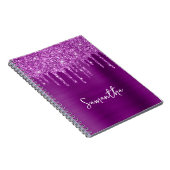 Dripping Paarse Glitter Glam Naam Notitieboek (Rechterzijde)