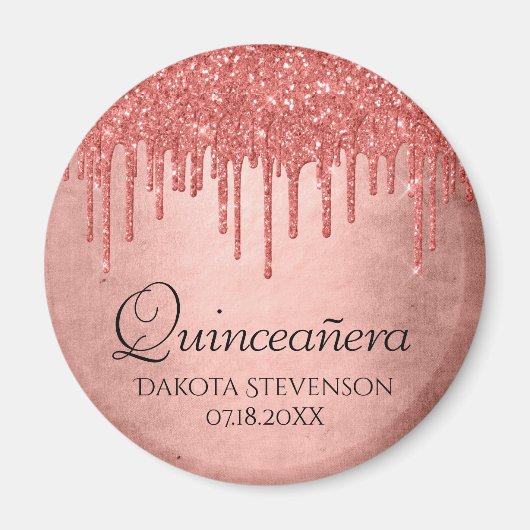 Dripping Peach Glitter | Terra Cotta Quinceanera Magneet (Voorkant)
