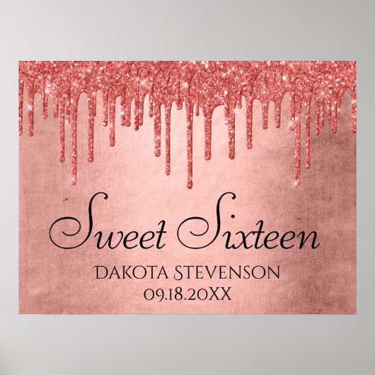 Dripping Peach Glitter | Terra Cotta Sweet Sixteen Poster (Voorkant)