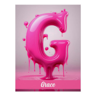 Dripping Pink Letter G - Customizable Name Poster 