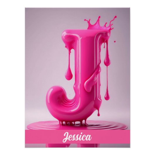 Dripping Pink Letter J - Customizable Name Poster (Devant)
