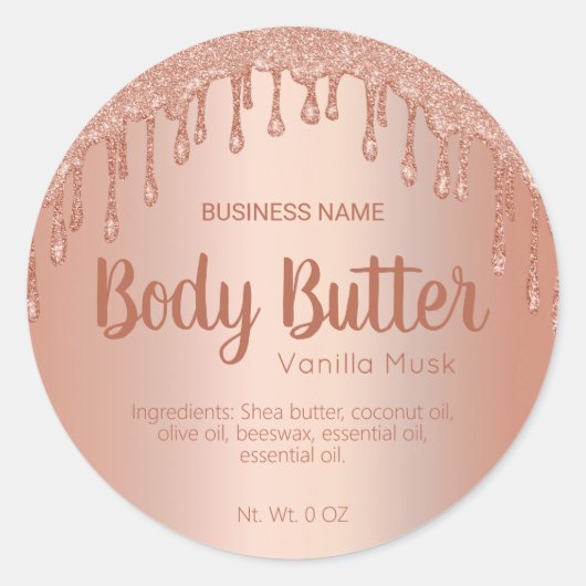 Dripping Roos Gold FAUX Glitter Body Butter Labels (Voorkant)