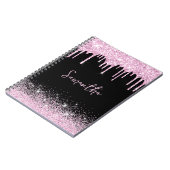 Dripping Roze Zwart Glitter Glam Naam Notitieboek (Linkerzijde)
