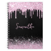 Dripping Roze Zwart Glitter Glam Naam Notitieboek (Voorkant)