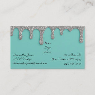 Dripping Silver Glitter & Turquoise Visitekaartje
