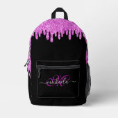 Dripping sparkles roze lavendel en zwart Monogram Bedrukte Rugzak (Voorkant)