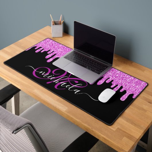 Dripping sparkles roze lavendel en zwart Monogram Bureaumat (Kantoor 2)