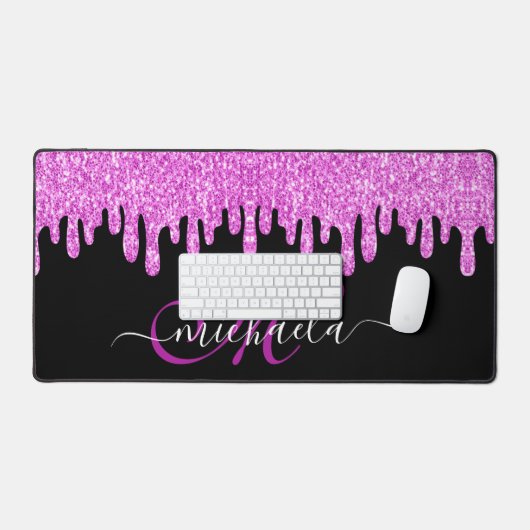 Dripping sparkles roze lavendel en zwart Monogram Bureaumat (Keyboard & Muis)