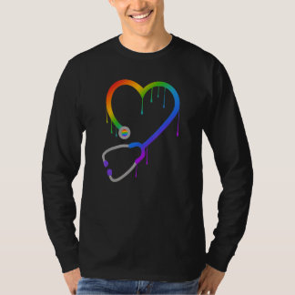 Dripping Stethoscope Heart Nurse Doctor Rainbow LG T-shirt