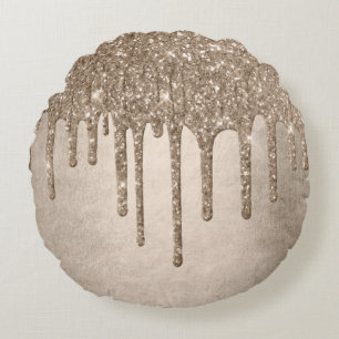 Dripping Taupe Glitter   Champagne Gold motregen Rond Kussen