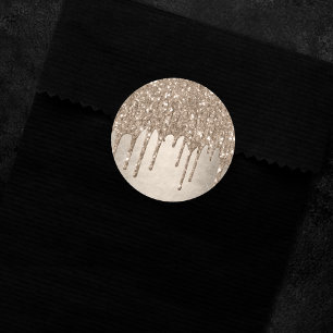 Dripping Taupe Glitter   Champagne Gold motregen Ronde Sticker