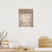 Dripping Taupe Glitter | Champagne Goud Afstuderen Poster (Keuken)
