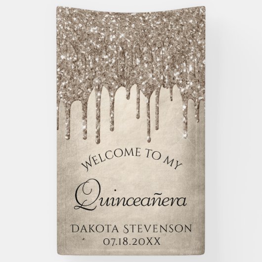 Dripping Taupe Glitter | Champagne Quinceanera Spandoek (Verticaal)