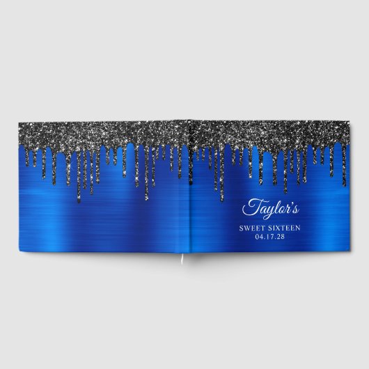 Dripping zwart glitter koningsblauw glam zoet 16 gastenboek (Volledig)