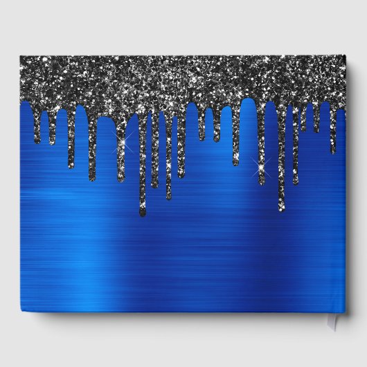 Dripping zwart glitter koningsblauw glam zoet 16 gastenboek (Achterkant)