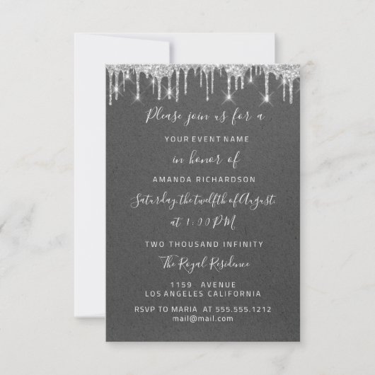Dript Silver Paper Kraft Bridal Wedding Sweet 16th Kaart (Voorkant)
