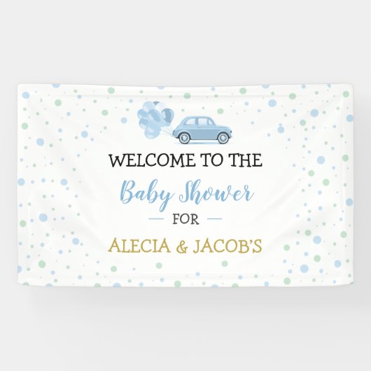 Drive Blue Car Balloons Boy Baby shower Backdrop Spandoek (Horizontaal)
