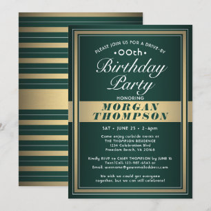Drive-by any Birthday Green Gold and White Party Kaart
