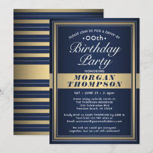 drive-by any Birthday Navy Blue Gold & White Party Kaart