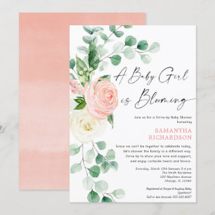 Drive by baby shower Baby girl staat in bloei Kaart