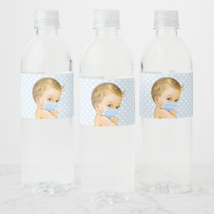 Drive By Baby Shower Baby Jongen Draagt Mondkapje Waterfles Etiket