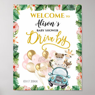 Drive By Baby shower BIENVENUE POSTER Safari Frien