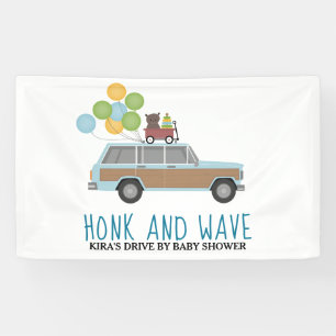 Drive by Baby shower Honk & Wave Blue SUV Spandoek