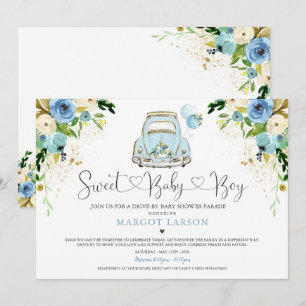 Drive by Baby shower Invitation Blue Floral Shower Kaart
