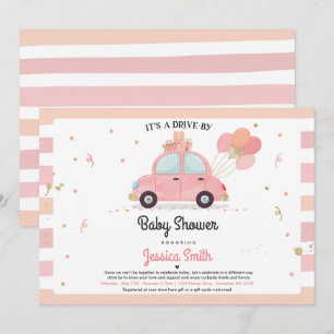 Drive by Baby shower Invitation Blush Pink Shower Kaart