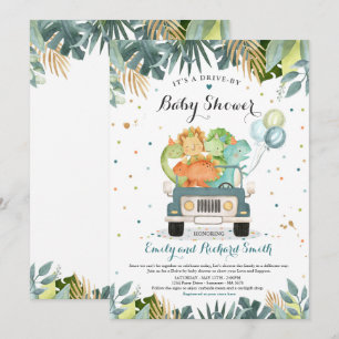 Drive by Baby shower Invitation Dinosaur Shower Kaart