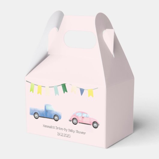Drive By Baby shower Parade Roze voor Meisje Bedankdoosjes (Achterkant)