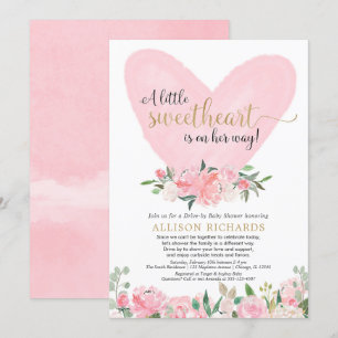 Drive-by baby shower roze gouden Valentijnsdag mei Kaart