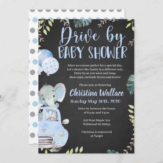 Drive by Baby Shower Uitnodigingen voor jongens (Voorkant / Achterkant)
