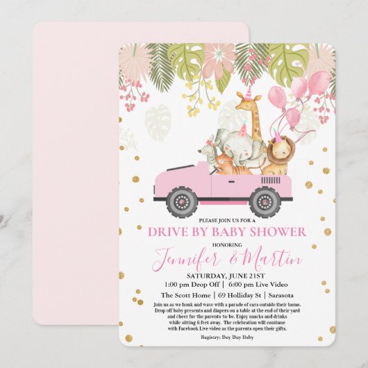 Drive by Baby shower Virtual Baby shower Kaart (Voorkant / Achterkant)