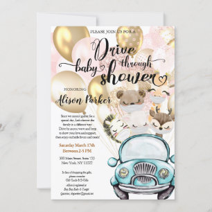 Drive By Baby Shower voor MEISJE Safari Vrienden Kaart