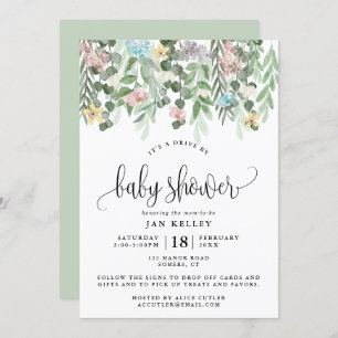 Drive by Baby shower, Waterverf Cottage Flowers Kaart