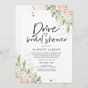 Drive by Bridal Shower Invitation Greenery & Gold Kaart