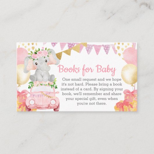 Drive By Elephant Baby shower Boeken voor Baby Informatiekaartje (Voorkant)