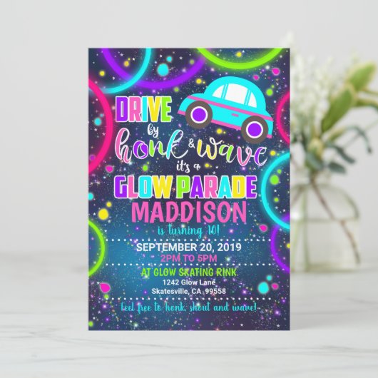 Drive by Honk and Wave Glow Party Invitation Kaart (Staand voorkant)