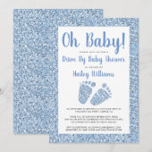 Drive by Oh Baby Blue Glitter Feet Baby shower Kaart (Voorkant / Achterkant)