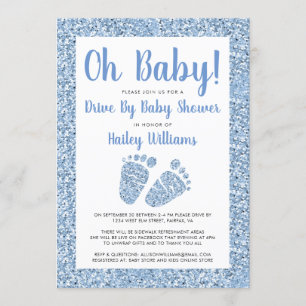 Drive by Oh Baby Blue Glitter Feet Baby shower Kaart